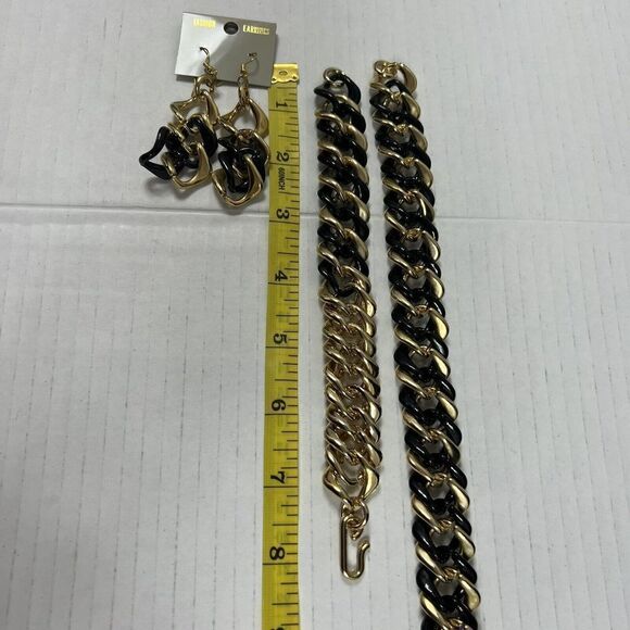 3 Piece Set Light Link Necklace Curb Cuban Link Chain Necklace Bracelet Earrings - Picture 6 of 8